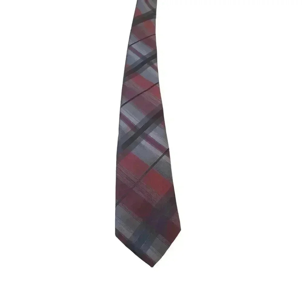 Vintage WemSilk Wembley Necktie Tie Plaid Pattern Grays Reds Navy Stunning!